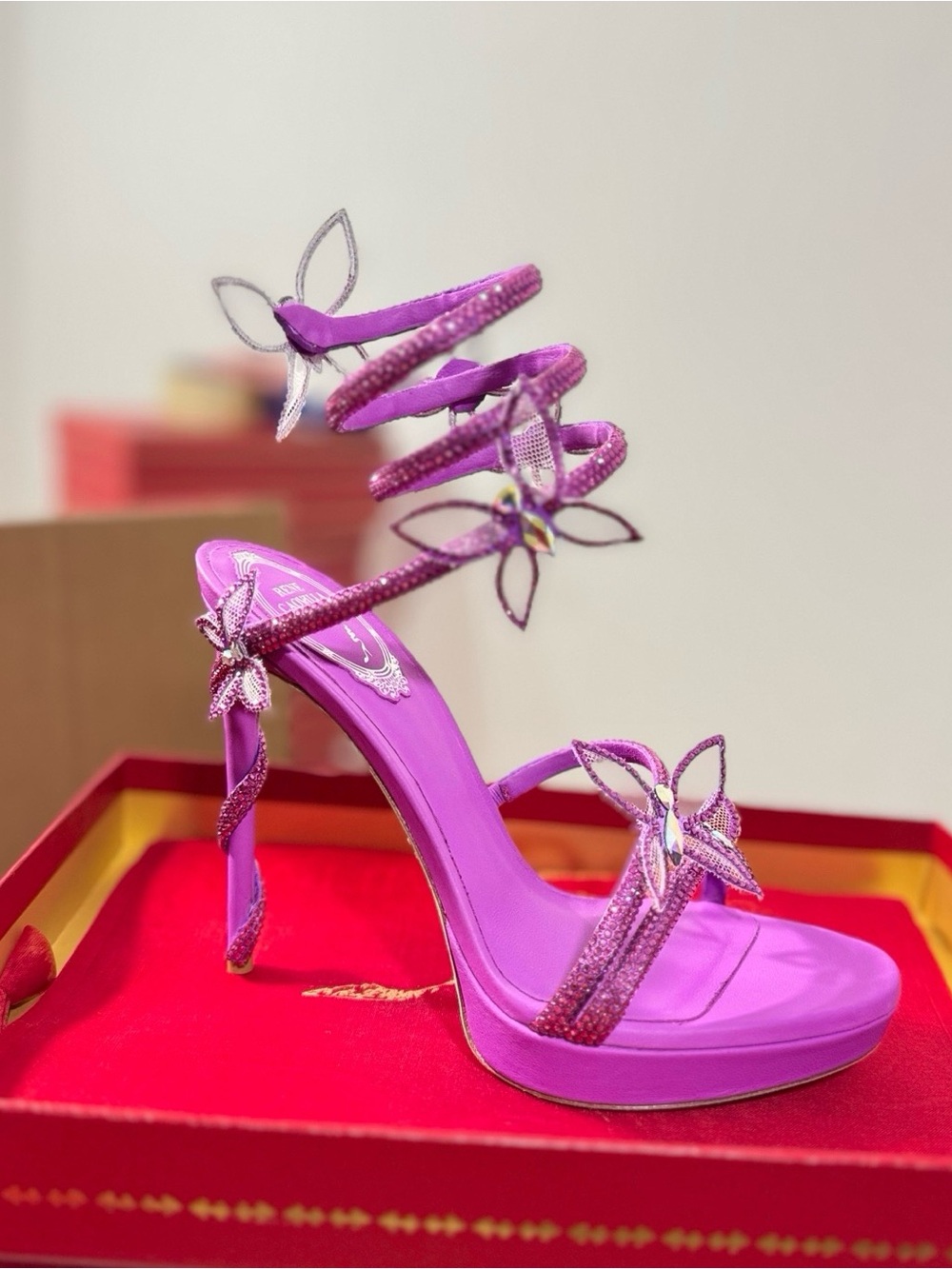 Rene caovilla Purple Butterfly Embellished High Heel Sandal